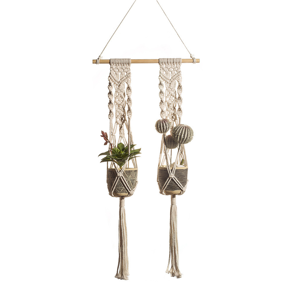 Boho Outdoor Home Decoration Cotton Rope Indoor Hanging Double Macrame Plant Holder