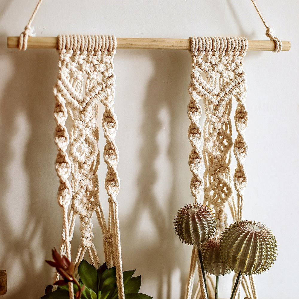 Boho Outdoor Home Decoration Cotton Rope Indoor Hanging Double Macrame Plant Holder