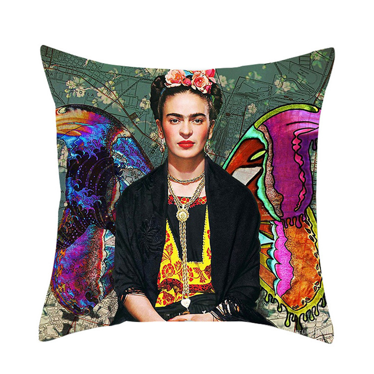 Dropshipping Custom Print Floral Mexican Painter Recycled Polyester Peach Skin Cushion Cover