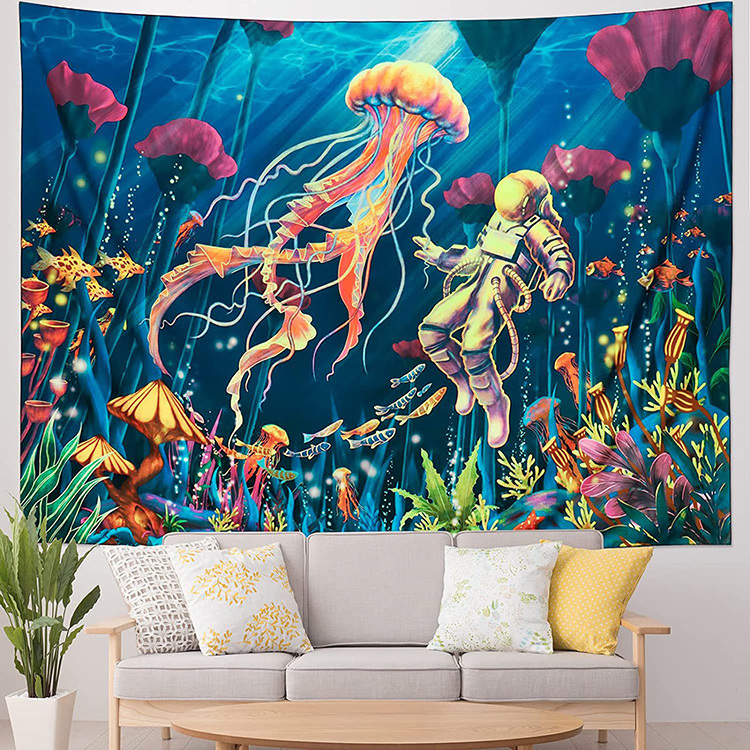 UV Luminous Fantasy Forest Jellyfish Tapestry Mushroom Butterfly Wall Hanging Glow in the Dark Tapestries