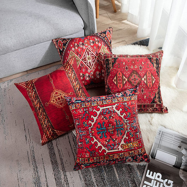 Red Tribal Geometric Throw Pillow Case Turkish Kilim Cushion Cover for Outdoor Couch Sofa Decor