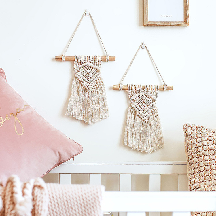 Baby Girl Nursery Room Decor Cotton Nordic Tassel Ornaments Mini Macrame Wall Hanging