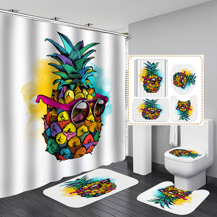 Summer Tropical Fruit Print Bathtub Decor Durable Fabric Machine Washable Hawaiian Shower Curtain