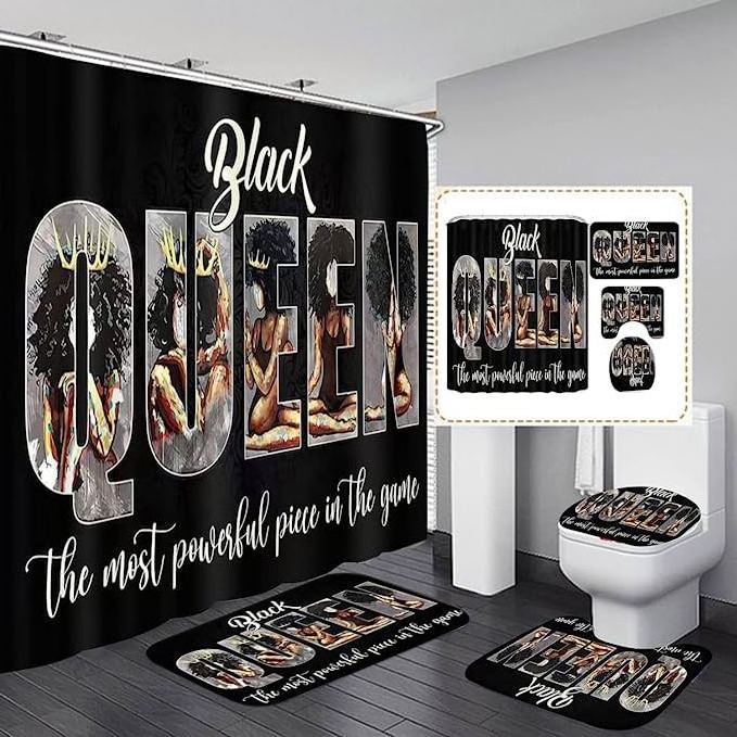 Queen King Couple Inspirational Quotes 3D Waterproof Bathroom Sexy Girl African Shower Curtains Sets with Rugs