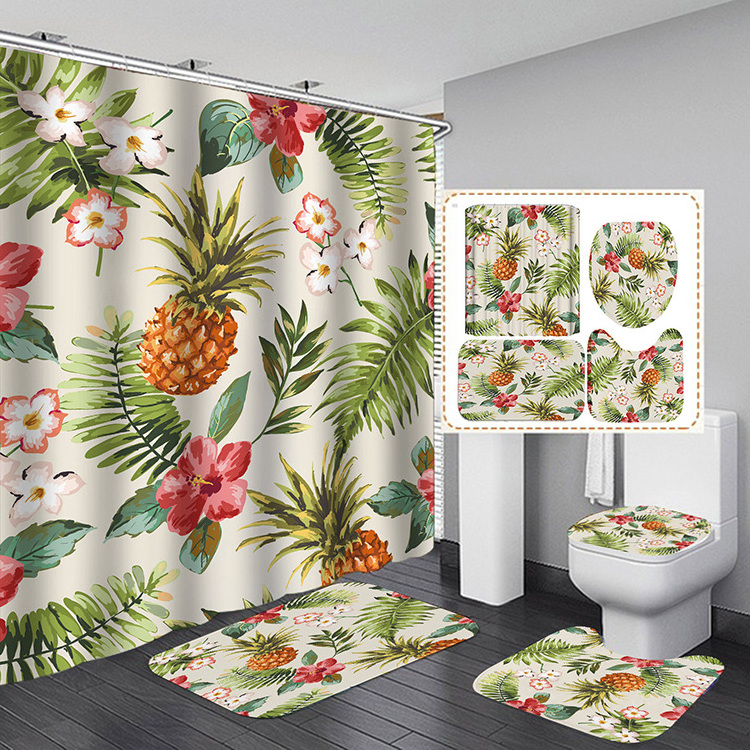 Summer Tropical Fruit Print Bathtub Decor Durable Fabric Machine Washable Hawaiian Shower Curtain