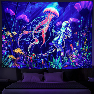 UV Luminous Fantasy Forest Jellyfish Tapestry Mushroom Butterfly Wall Hanging Glow in the Dark Tapestries