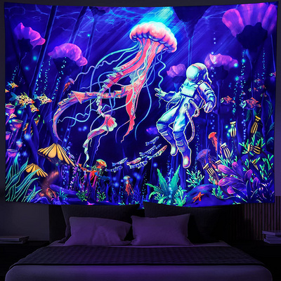 UV Luminous Fantasy Forest Jellyfish Tapestry Mushroom Butterfly Wall Hanging Glow in the Dark Tapestries BestSuppliers