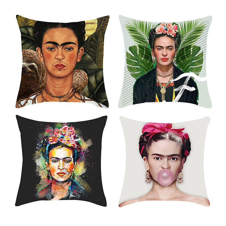 Dropshipping Custom Print Floral Mexican Painter Recycled Polyester Peach Skin Cushion Cover