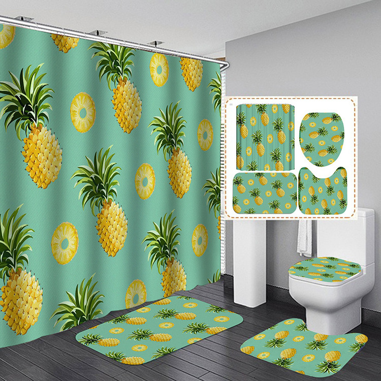 Summer Tropical Fruit Print Bathtub Decor Durable Fabric Machine Washable Hawaiian Shower Curtain