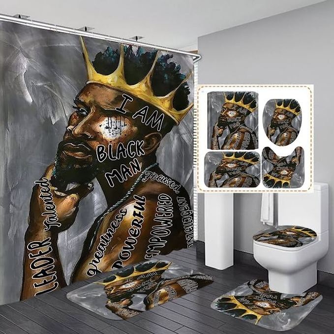 Queen King Couple Inspirational Quotes 3D Waterproof Bathroom Sexy Girl African Shower Curtains Sets with Rugs