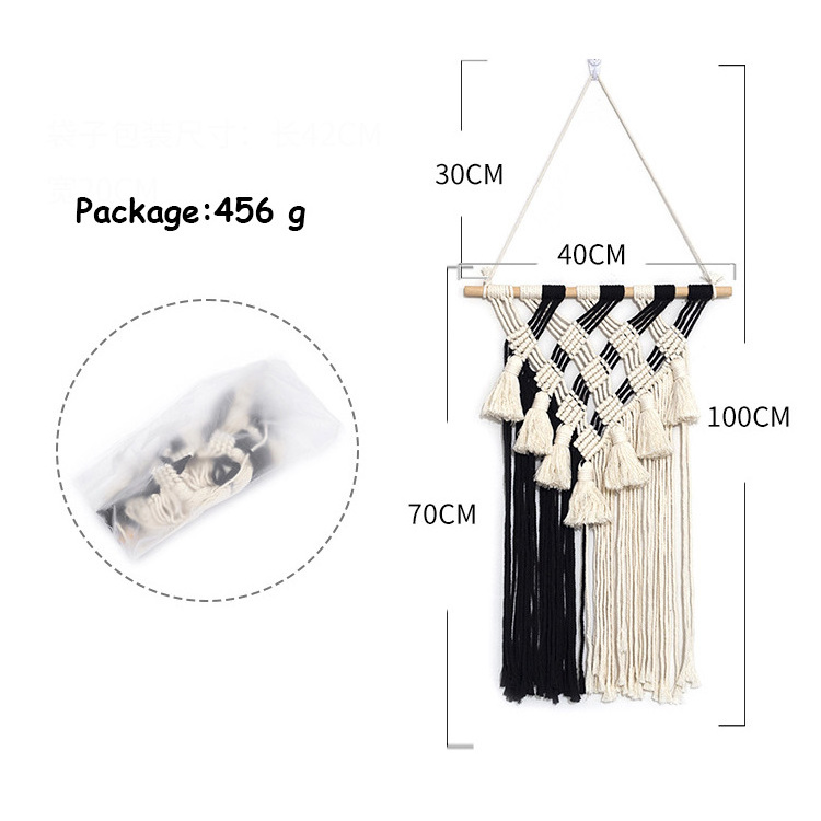 Geometric Art 100% Cotton Rope Black White Macrame Wall Hanging Tapestry for Bedroom RV Apartment