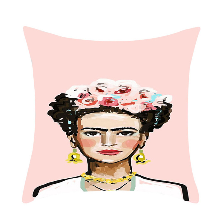 Dropshipping Custom Print Floral Mexican Painter Recycled Polyester Peach Skin Cushion Cover