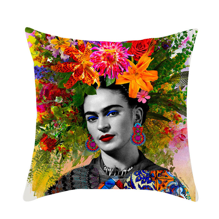 Dropshipping Custom Print Floral Mexican Painter Recycled Polyester Peach Skin Cushion Cover