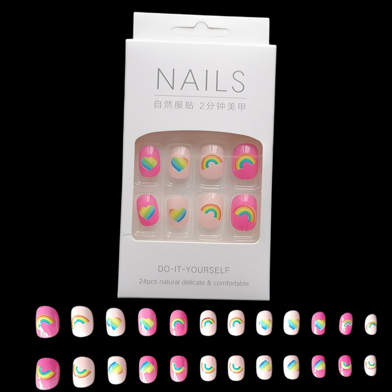 24pcs Wholesale Kids Acrylic Artificial Fingernails Cute Cartoon Fake False Nail Tips Press on Nails