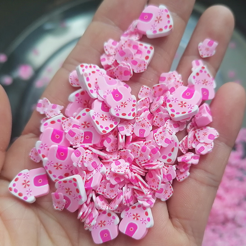 500g Christmas Polymer Clay Slices Pink House Polymer Sprinkles for DIY Craft Slime Filling Nail Art