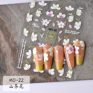 5D Nail Stickers Cherry Blossom Camellia Flower Decor Acrylic Embossed Nail Decals Manicure