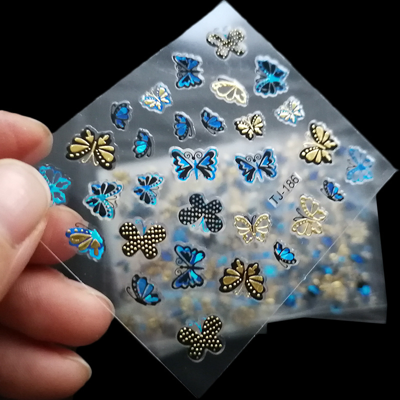 30pcs Set 3D Self Adhesive Blue Red Colorful Gold Butterfly Flower Decals Nail Art Stickers