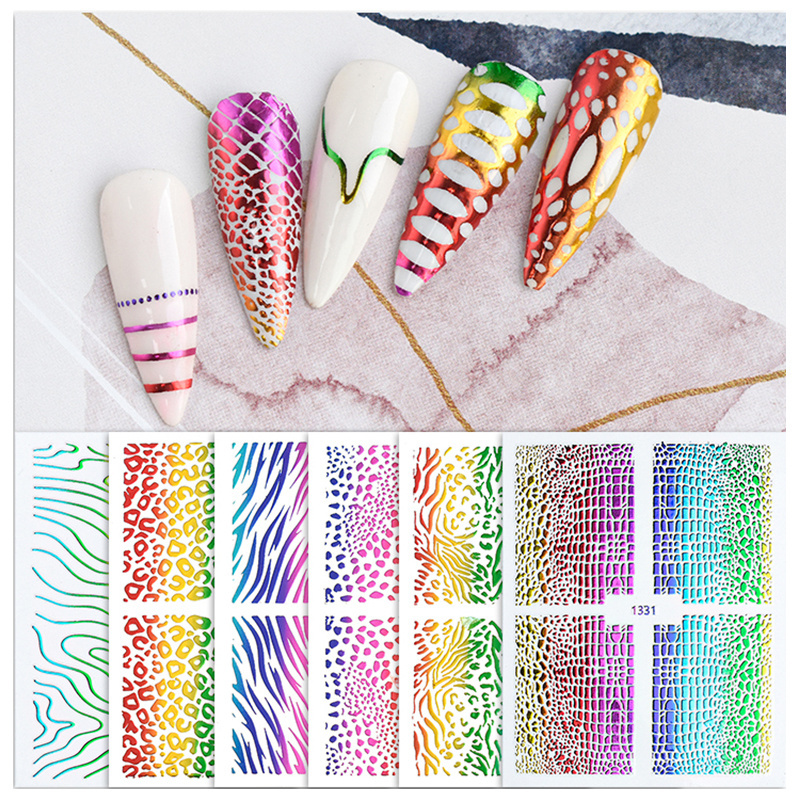 Ultra Thin Waterproof Self Adhesive 3D Nail Decals Holographic Gold Silver Snake Leopard Nail Stickers