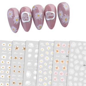 Small White Flower Daisy Rose Ultra Thin Fruit Colorful Waterproof Self Adhesive 3D Nail Stickers Decals Decoration