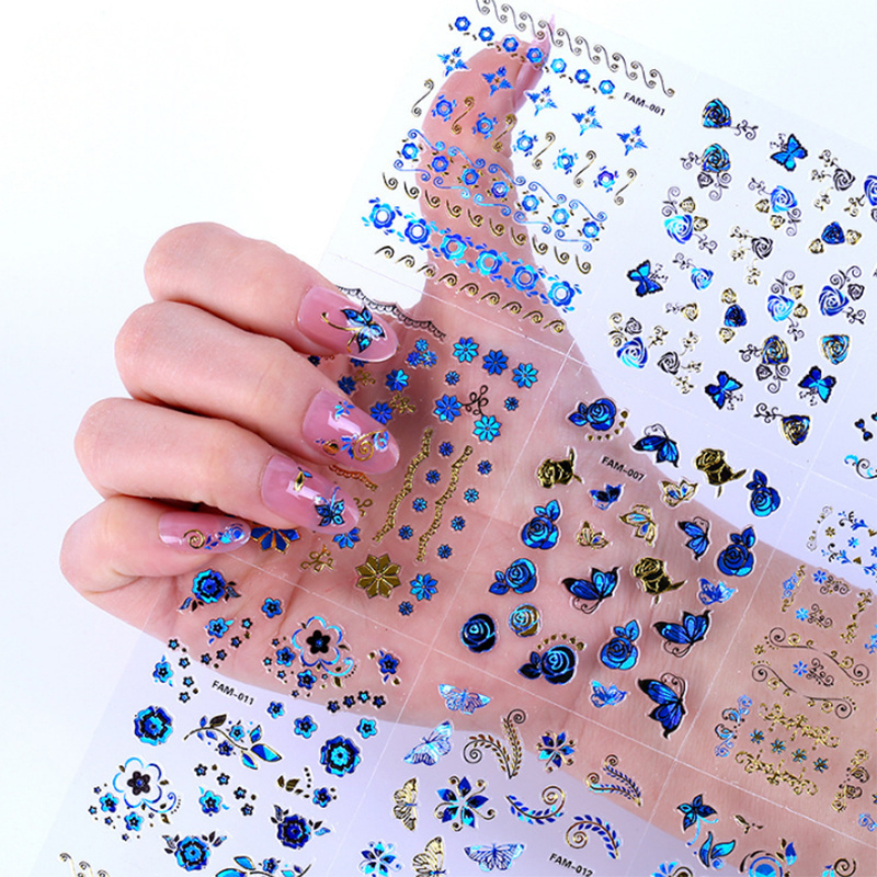 30pcs Set 3D Self Adhesive Blue Red Colorful Gold Butterfly Flower Decals Nail Art Stickers