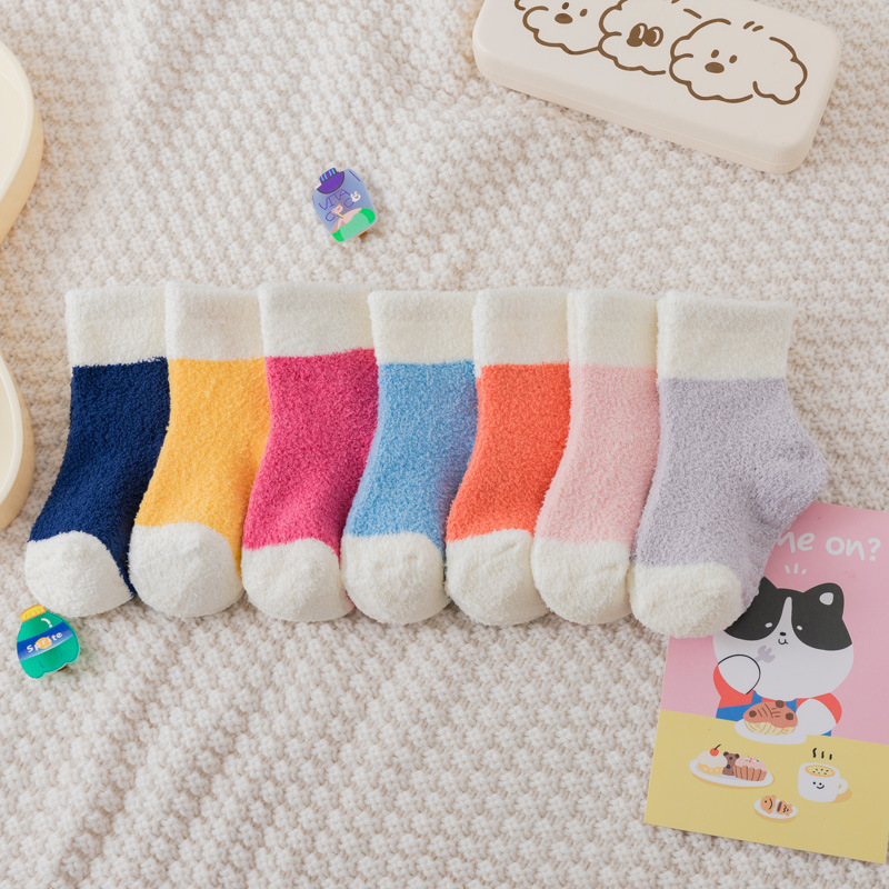 Baby Short Cute Non-slip Floor Socks Autumn And Winter Thickened Warm Leisure Feather Yarn Socks