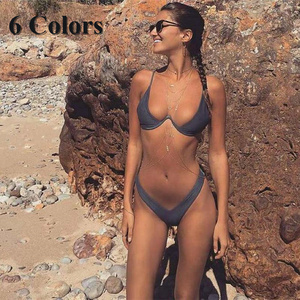 YOUME New High Cut Thong Bathing Suit High Waist Swimsuit Solid Swimwear Women Brazilian Biquini Swim Beach Micro Bikini Set