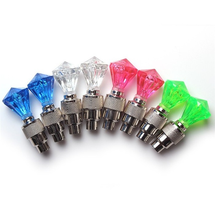 YOUME 2pcs Diamond Bike Bicycle Wheel Tire Valve Cap Spoke LED Light For Bike With Battery