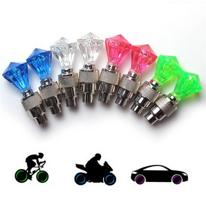 YOUME 2pcs Diamond Bike Bicycle Wheel Tire Valve Cap Spoke LED Light For Bike With Battery