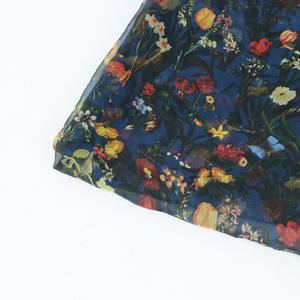 Shaoxing Manufacture florals  100% polyester digital printed fabric flower  chiffon fabric for muslin materials dresses