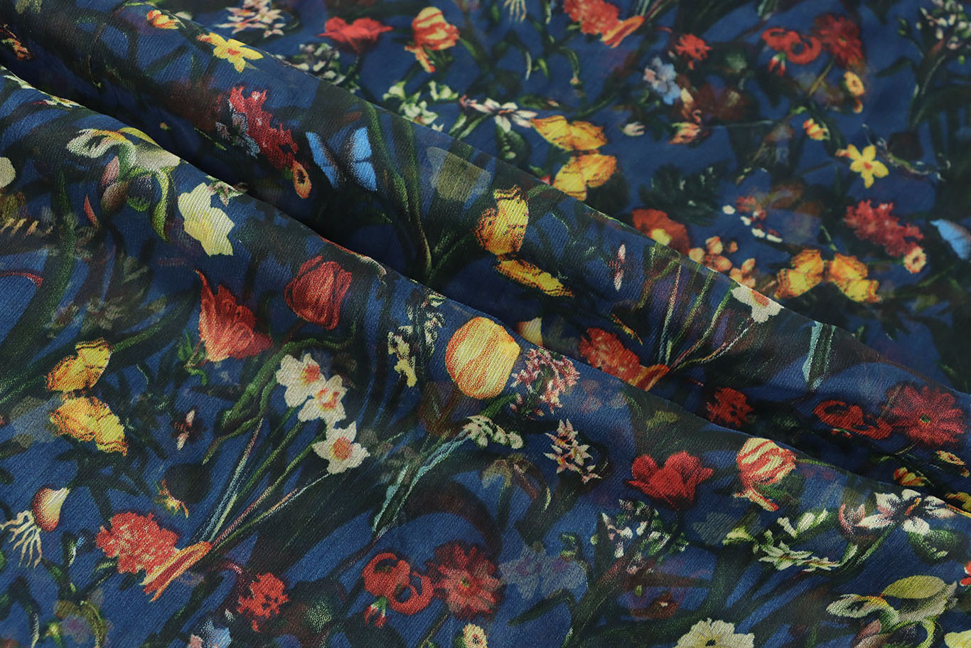 Shaoxing Manufacture florals  100% polyester digital printed fabric flower  chiffon fabric for muslin materials dresses