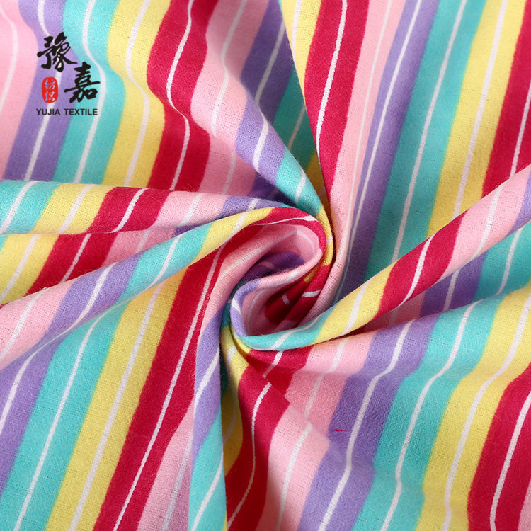 High Quality custom colorful stripes printed cotton flannel fleece fabric for kids women pajamas