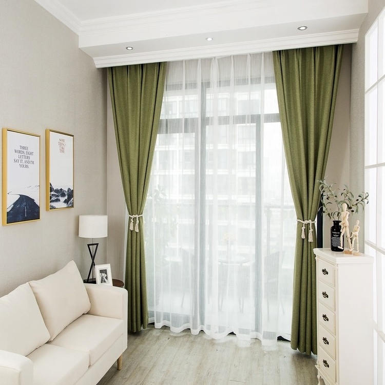 High quality beautiful green solid turkish window hotel room linen blackout luxury curtains for the living room