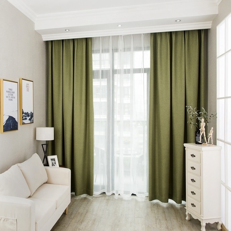 High quality beautiful green solid turkish window hotel room linen blackout luxury curtains for the living room