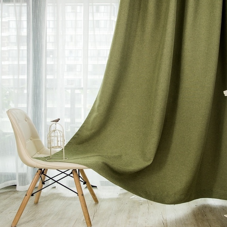 High quality beautiful green solid turkish window hotel room linen blackout luxury curtains for the living room