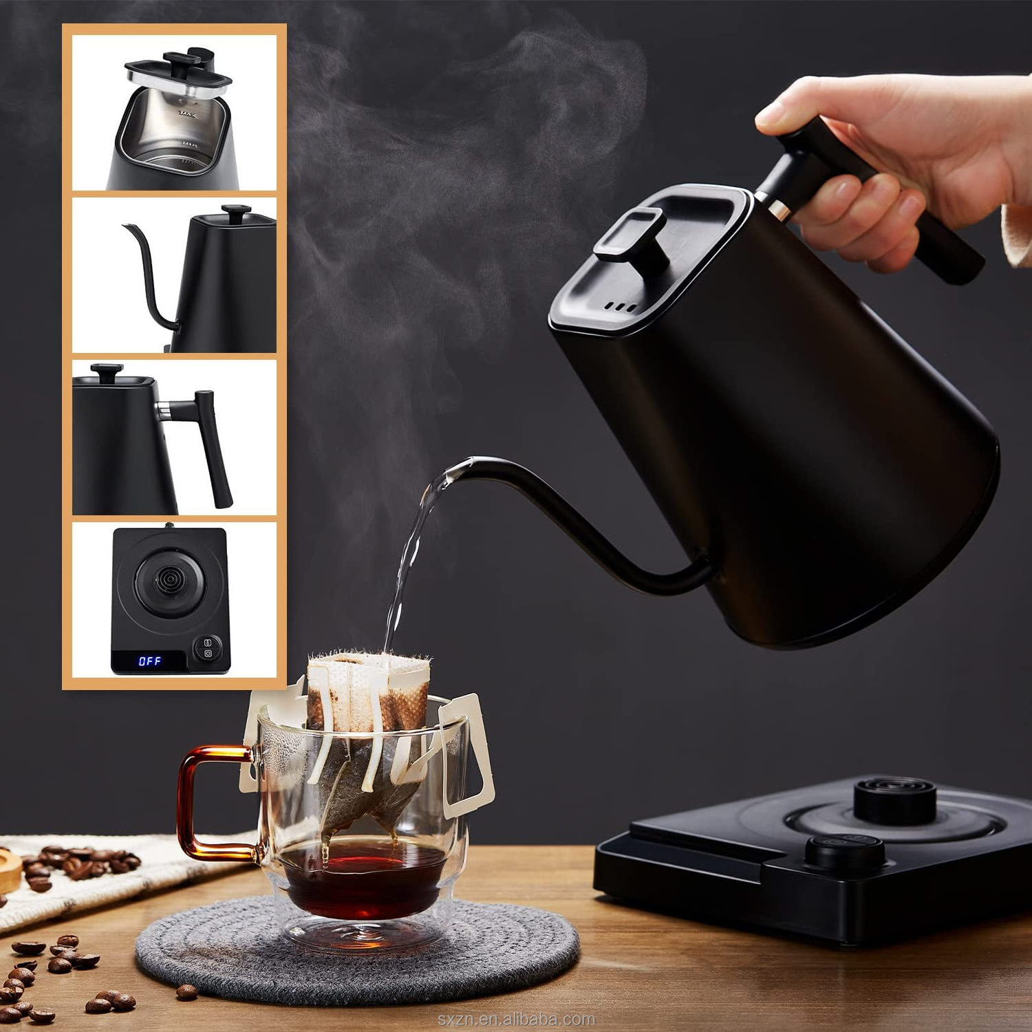 Electric Gooseneck Kettle,Stainless Steel Ultra Fast Boiling Hot Water Kettle for Pour Over Coffee & Tea