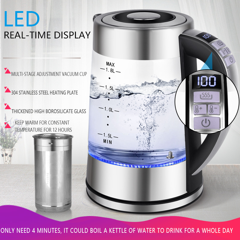 Electric Kettle Glass Temperature Control  1.8 L Electric Kettle  & with LED Indicator Light,Auto Shut-Off