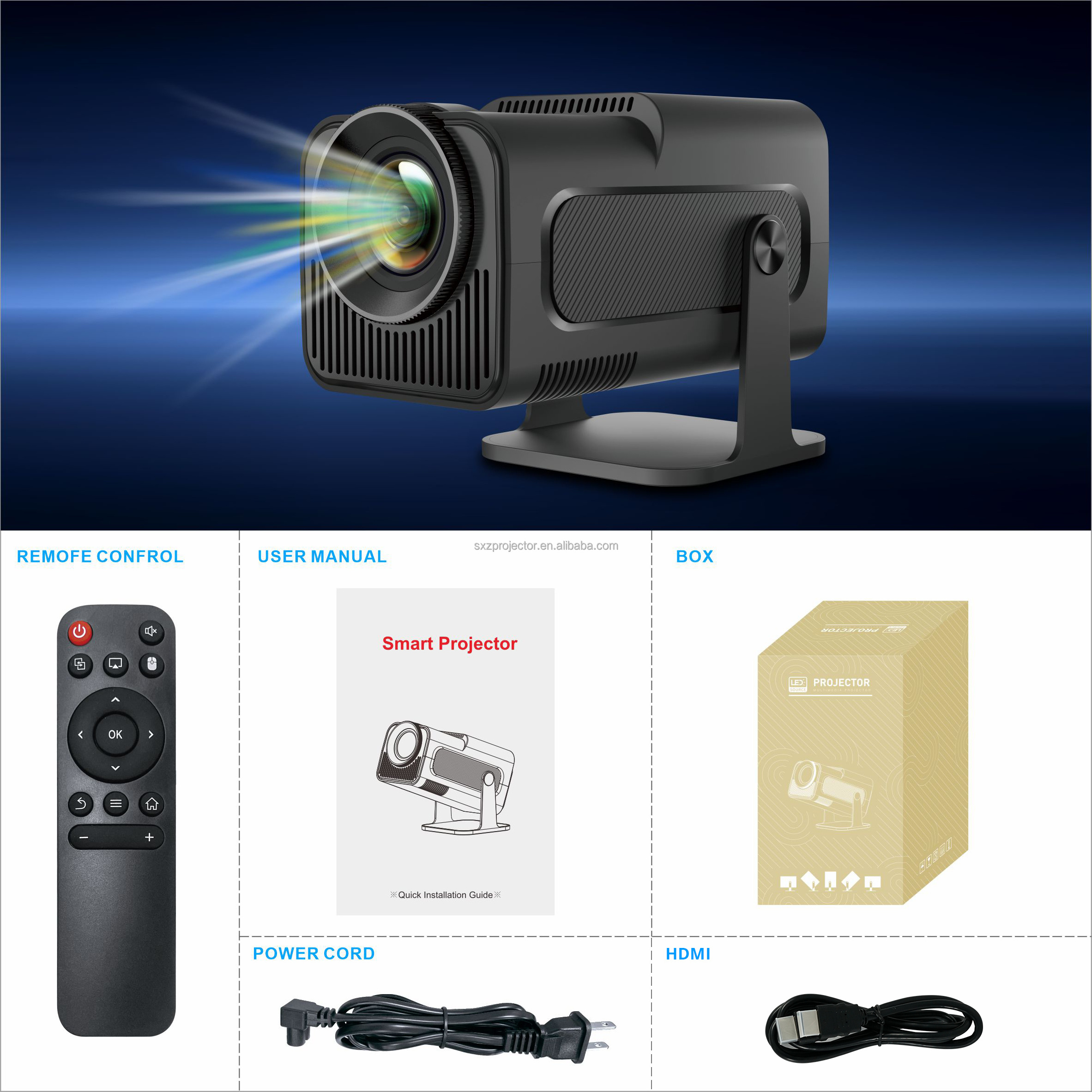 With CE/FCC/ROHS  HY320 Mini Portable Projector 4K Android 11 Full HDR 1080P Digital Cinema Mini Home Theater Projector