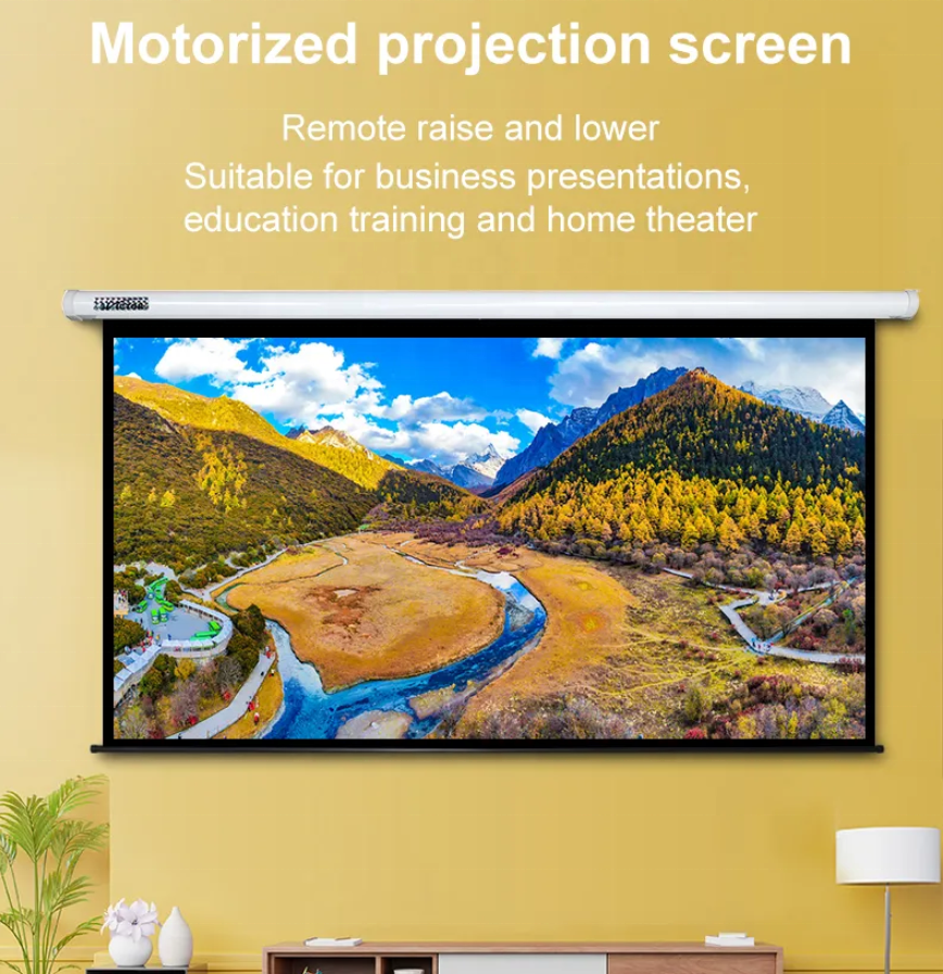 100inch Electric Motorized 6 layers Gray Anti-light 2.5 Gain Drop Down Office Education Projector Screen with remote controller