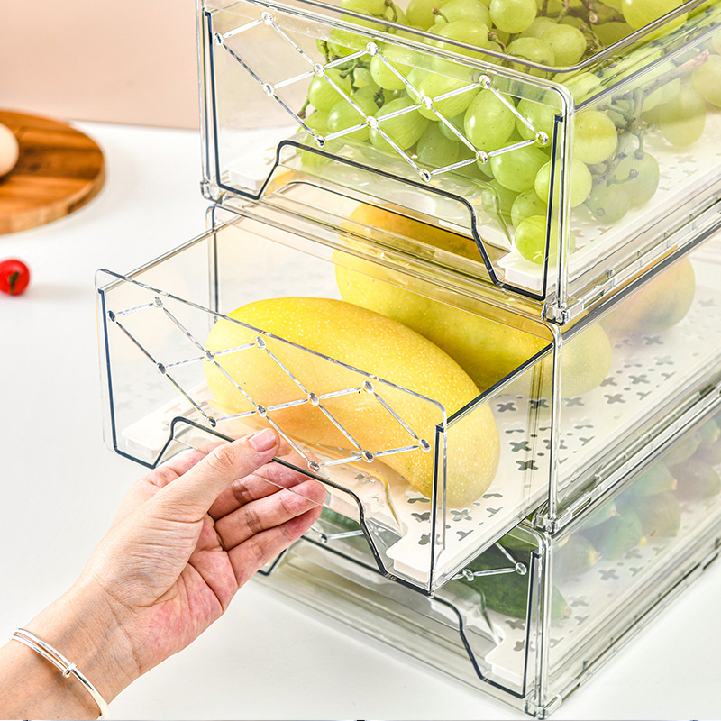 Jilen-long Life High Quality Fridge Divider Drawers Plastic Storage Drawer Organizer Refrigerator Drawer Fridge Organizer