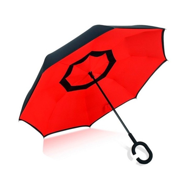 Double Canopy Sided Kazbrella Umbrella, C Handle Upside Down Inverted Umbrella For Cars