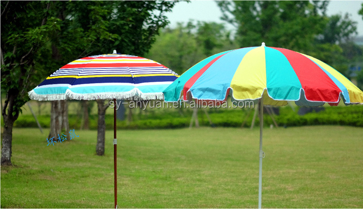 2017 blue and white color cotton fabric beach umbrella with tassels