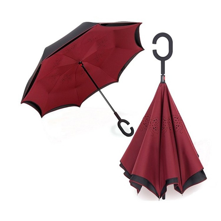 Double Canopy Sided Kazbrella Umbrella, C Handle Upside Down Inverted Umbrella For Cars