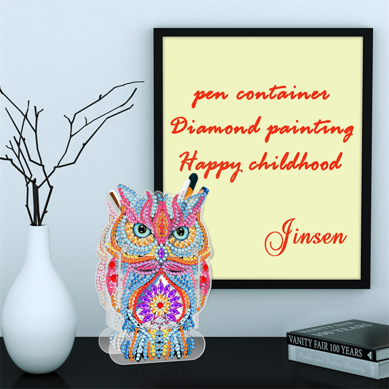 Animal painting owl Diy diamond painting kits for kids Pen holders for Studying house decor