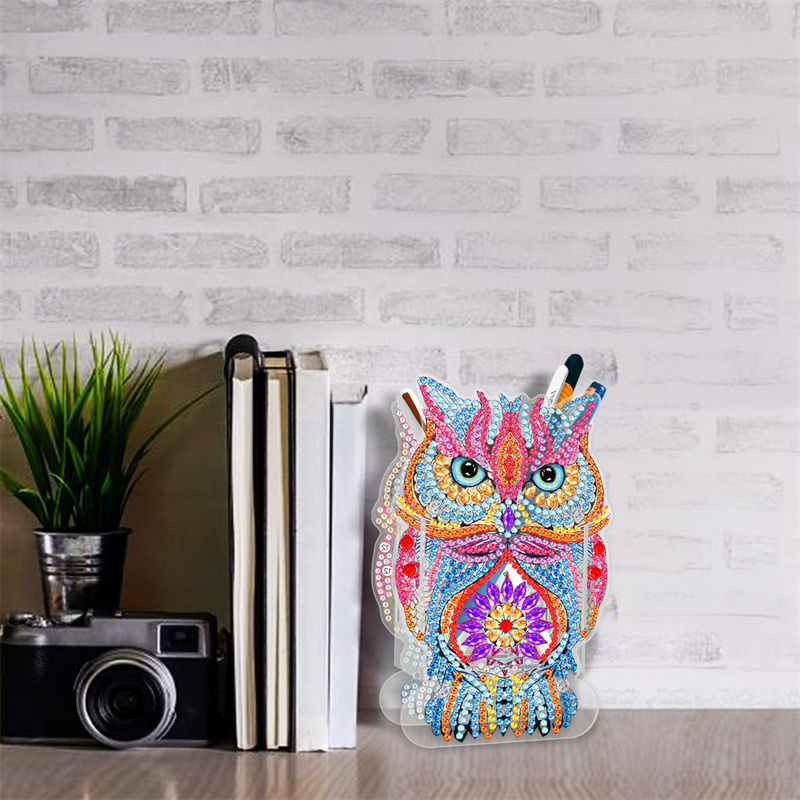 Animal painting owl Diy diamond painting kits for kids Pen holders for Studying house decor