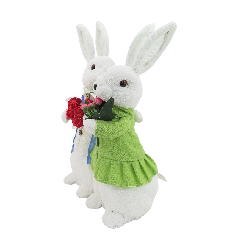 Handicraft Cute Rabbit Couple Artificial Animal Easter Rabbit Wedding Bunny Figurine Supplies Decoration for Wedding Easter