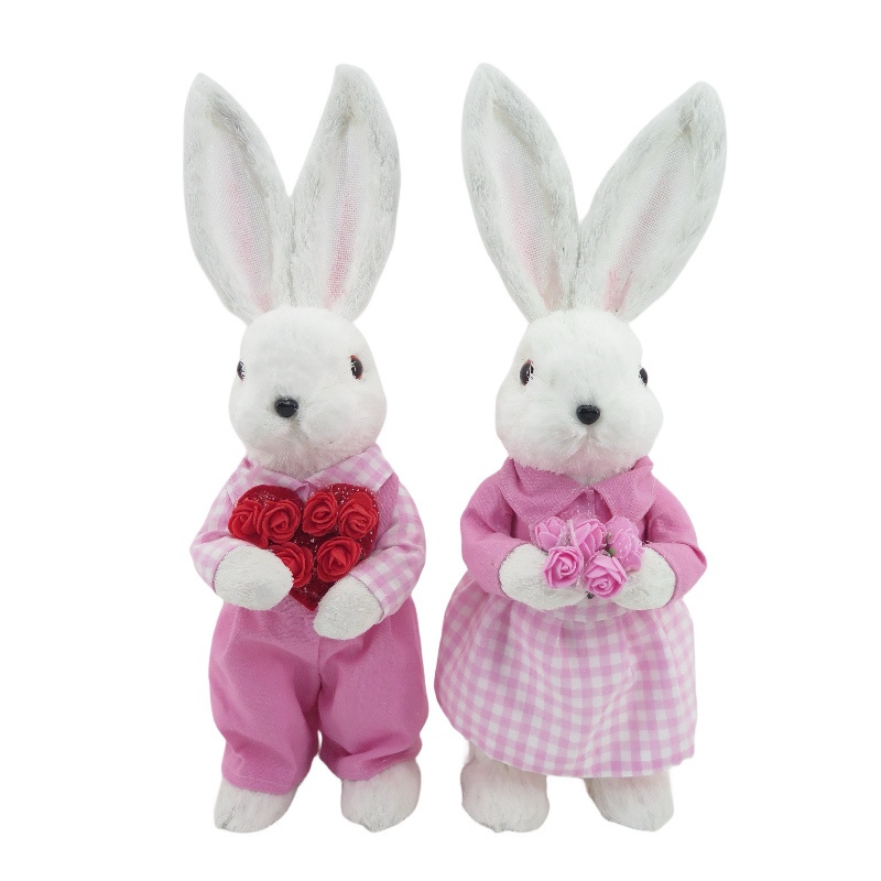 Hot Selling Wholesale Popular Valentines Day Gift 2024 Other Party Decorations Pink White Rabbit Figurine Decor for Wedding