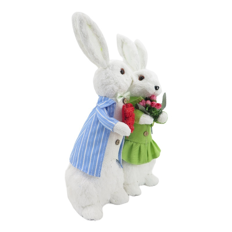 Handicraft Cute Rabbit Couple Artificial Animal Easter Rabbit Wedding Bunny Figurine Supplies Decoration for Wedding Easter