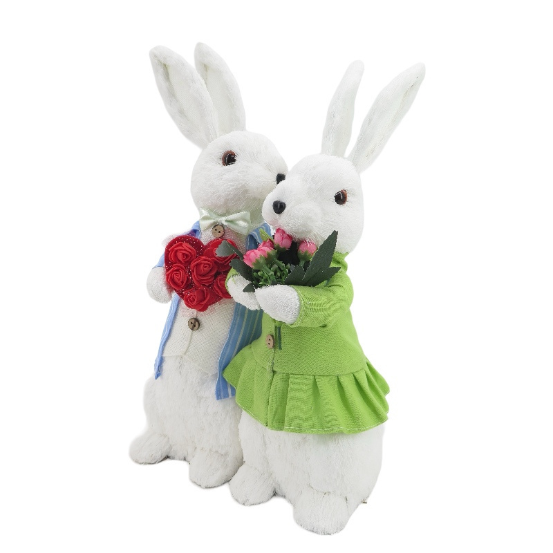 Handicraft Cute Rabbit Couple Artificial Animal Easter Rabbit Wedding Bunny Figurine Supplies Decoration for Wedding Easter