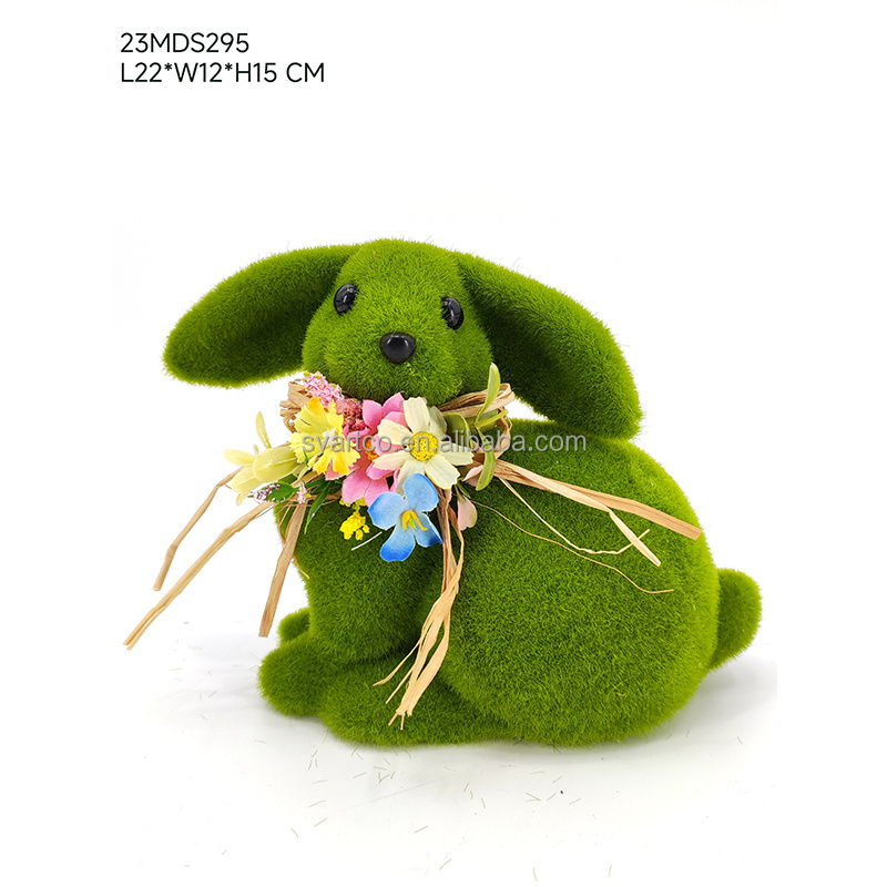 Handmade Green Flock Rabbit Bunny Gifts Home Decoration Accents Animal Lovers for Easter Parties