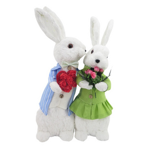 Handicraft Cute Rabbit Couple Artificial Animal Easter Rabbit Wedding Bunny Figurine Supplies Decoration for Wedding Easter